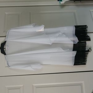 LuLaRoe Monroe Kimono Cover Up White with Black Fringe size Small